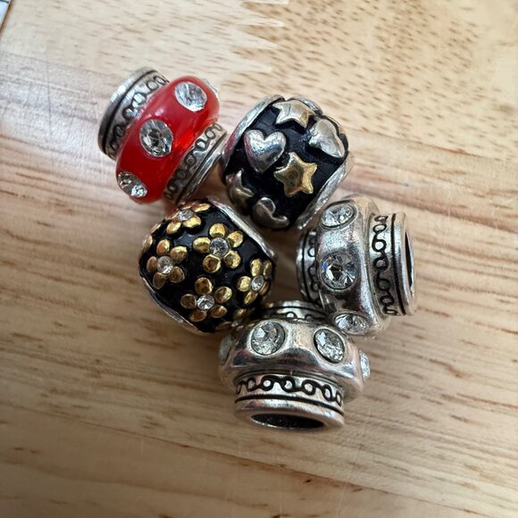 Brighton Set Of 5 Beads & Spacers Silver Black Red Gold Crystal Accents - Picture 16 of 16